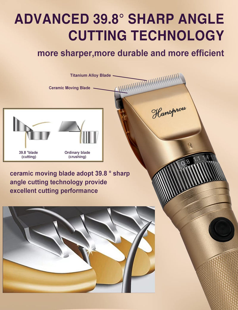 Dog Grooming Clippers, Professional Dog Clipper for Thick Coat 12V Plug-in Pet Trimmer High Power Pet Clippers Low Noise with Guard Combs Brush for Dogs Cats and Other Animal 12V Motor Gold-1 - BeesActive Australia