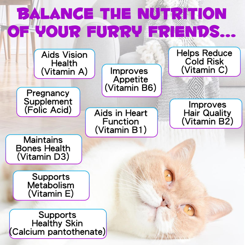 Cat Vitamin and Supplements with Glucosamine & Cranberry, 15 in 1 Multivitamins Supports Immune Health, Skin, Coat, Heart Health, Hip & Joint and More, Cat Immune Support 60ml