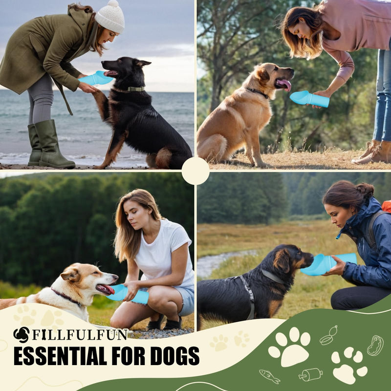 Dog Water Bottle 550ml with Extra-Wide Drinking Cup Foldable Bowl Food Grade Silicone Leak-Proof Extremely Compact for Pet Outdoor Sports Walking Hiking Camping Travel Cyan - BeesActive Australia