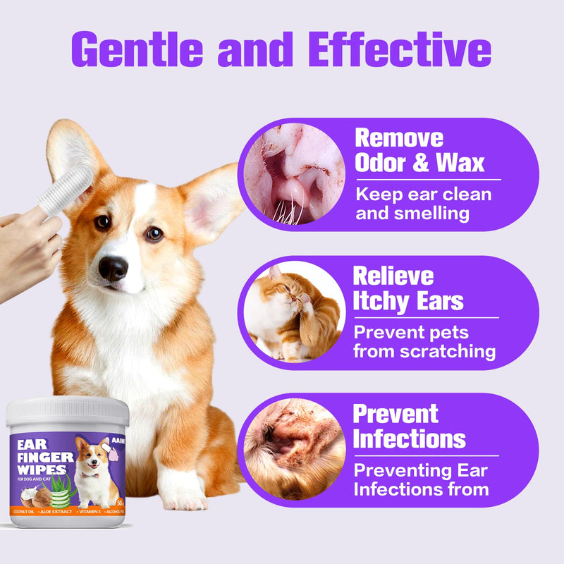 Dog Ear Wipes,Gently Remove Ear Wax & Dirt,Relieve Ear Itching Fresh Coconut Scent, All Natural Ingredients Dog Ear Cleaning Wipes - 50 Count 1.6'' 50pcs Purple - PawsPlanet Australia