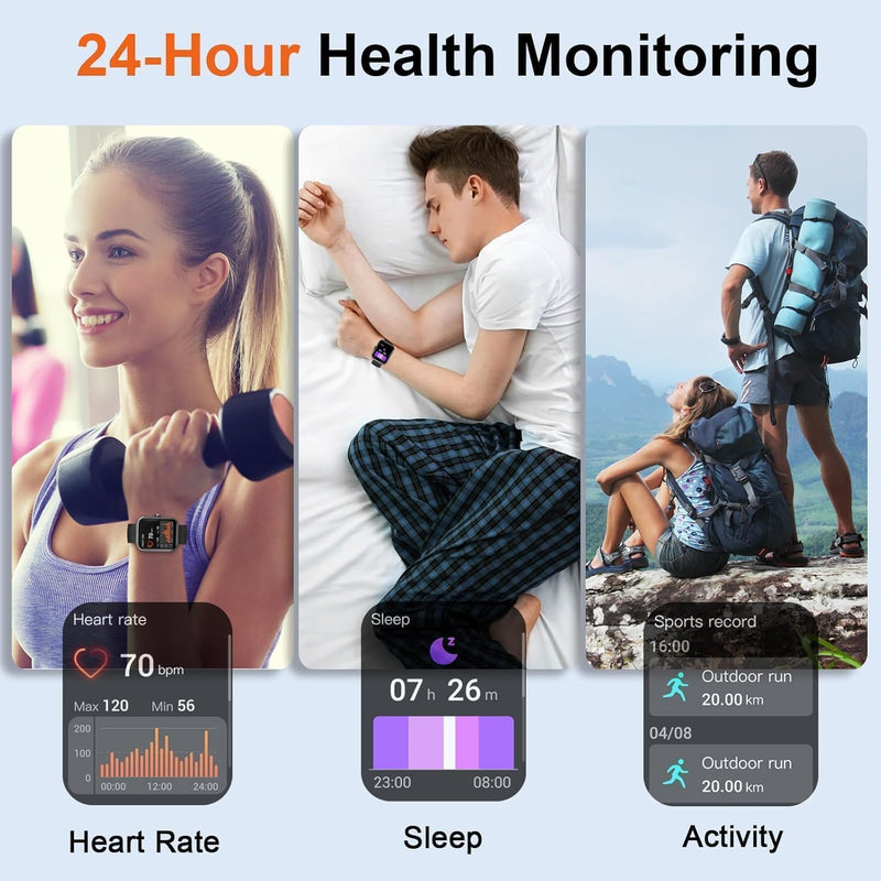 Smart Watch for Men Women(Answer/Make Calls), 2026 New 1.96" HD Smartwatch, Fitness Tracker with 110+ Sport Modes, IP68 Waterproof Pedometer, Heart Rate/Sleep/Step Monitor for Android iOS, Black