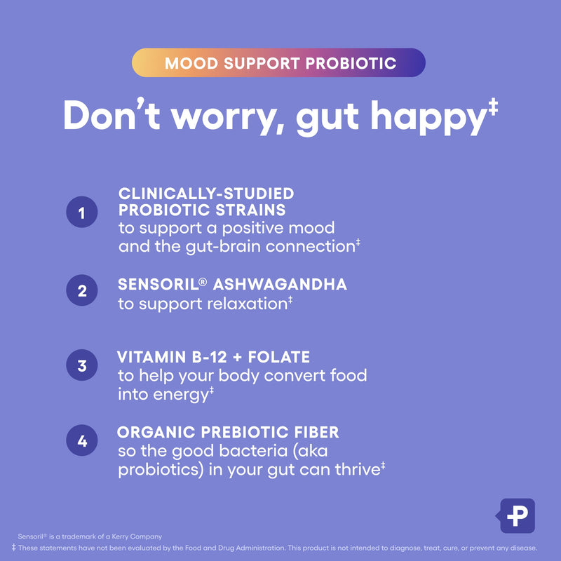 Physician's CHOICE Mood Support Probiotic - Supports a Balanced Mood, Healthy Stress Response & Digestive Health with Prebiotics, Ashwagandha, Vitamin B12, Folate - for Men & Women - 30ct 30 Count (Pack of 1)