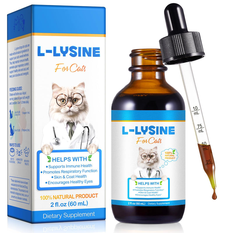 L-Lysine Drops for Cats - Chicken Flavour 60mL | Supports Immune & Respiratory Health | With Taurine & Vitamins for Eye Health(60mL)