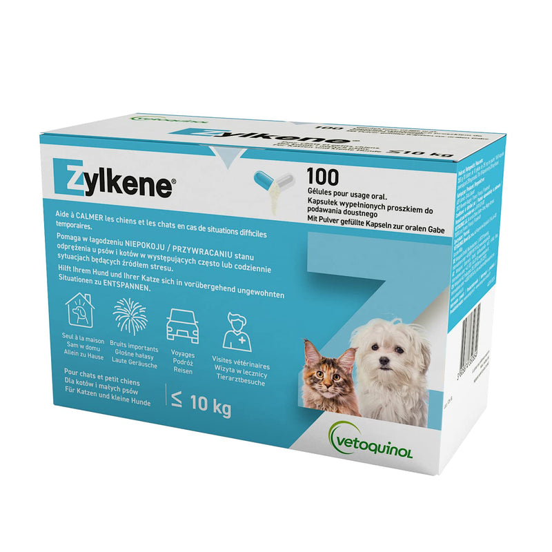 Vetoquinol Zylkene 75 mg | 30 capsules | Supplementary food for dogs and cats | For support in unfamiliar situations | With trypsin-hydrolyzed bovine casein - BeesActive Australia
