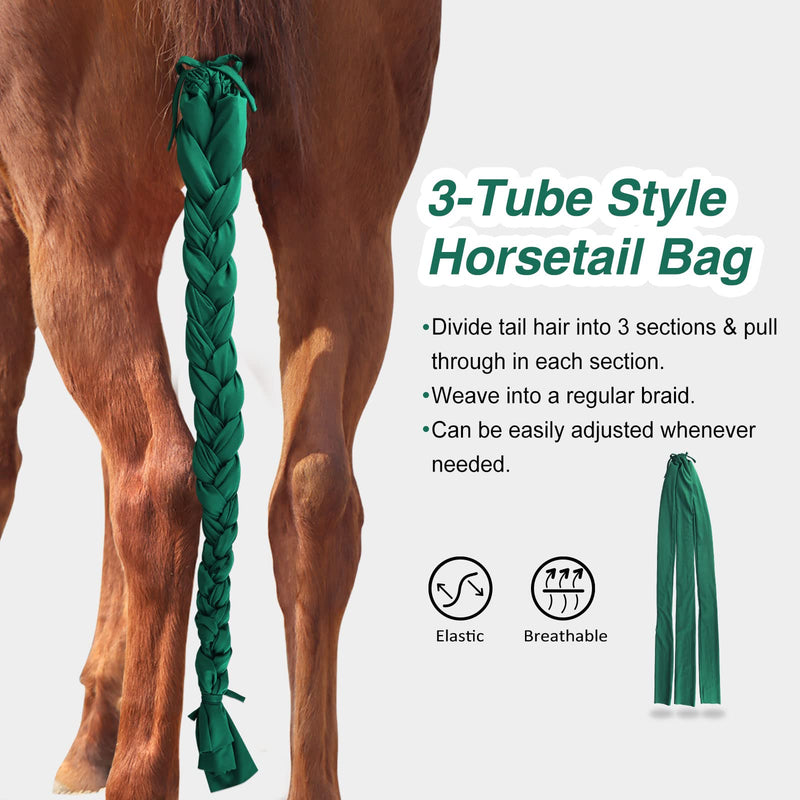 Harrison Howard 3 Tube Stretchy Fabrics Adjustable Closure Lightweight Horse Tail Bag for Horses Braid-in Tail Bag Deep Green - BeesActive Australia