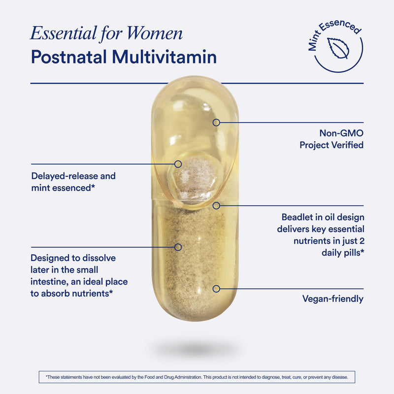 Ritual Women's Postnatal Multivitamin - 60 Capsules - 30 Servings | Key Essential Vitamins and Minerals - Support Mom and Baby Postpartum, Throughout Lactation* - Choline, DHA - Vegan - Mint 60 Count (Pack of 1)