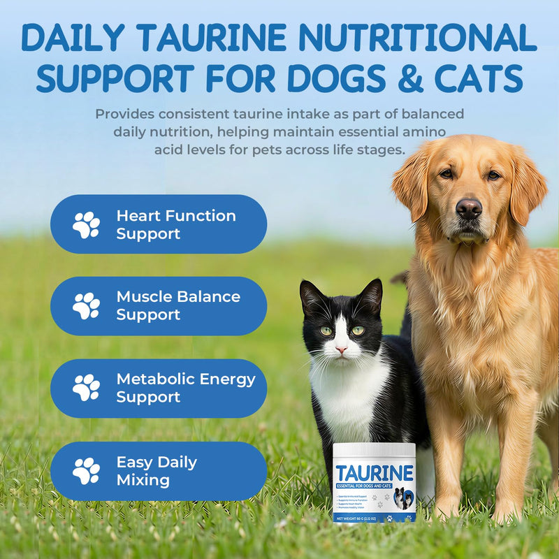 Taurine Powder Supplement for Dogs & Cats, Daily Amino Acid Support for Heart Function, Muscle & Metabolic Balance, Pet Supplement for Long-Term Nutrition, 60 g