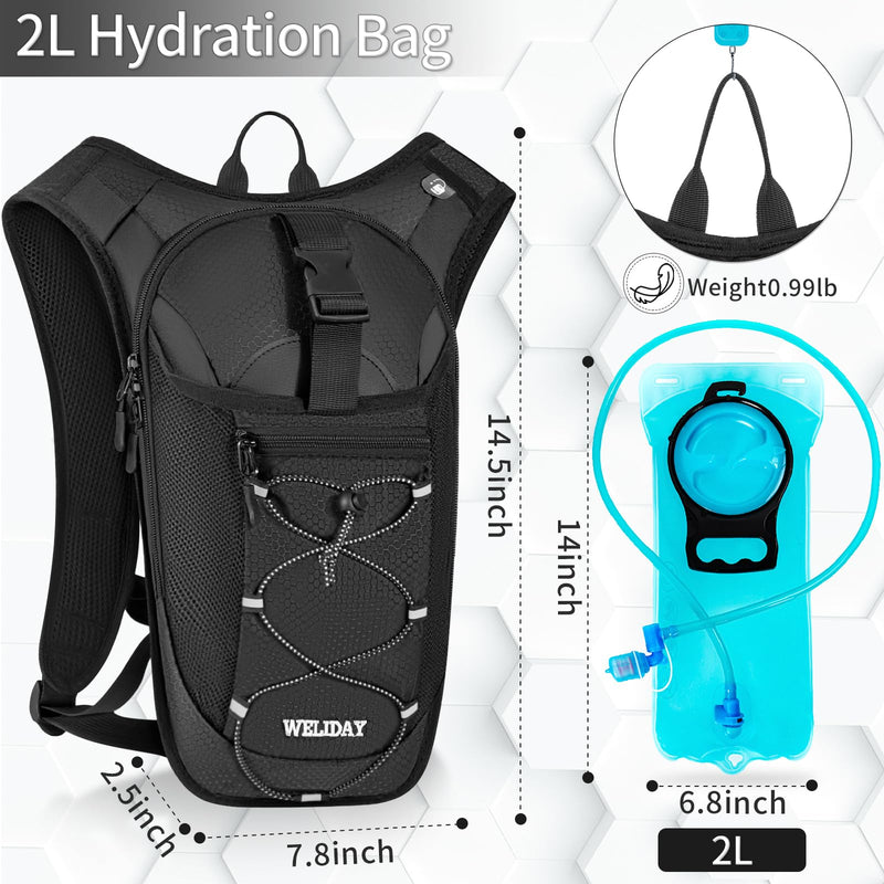 Hydration Backpack with 2L Water Bladder, Lightweight Hydro Pack for Cycling, Running, Hiking, Climbing Black - BeesActive Australia
