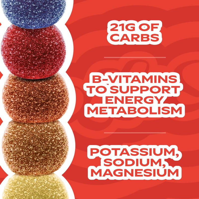 Energy Chews with Electrolytes & B Vitamins - 6 Pack - Multi Flavors | Fast-acting energy with electrolytes & B vitamins. Mixed fruit & iced tea flavors. Vegan, gluten free, no artificial flavors. Peach Lemon Mango Strawberry Raspberry Blueberry