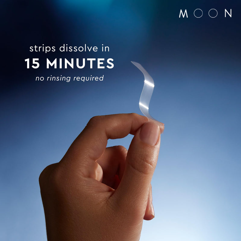 MOON Dissolving Teeth Whitening Strips - Vegan, Easy-to-Use, No Rinse White Strips - Hydrogen Peroxide and Essential Oils Infused Gentle Teeth Whitening Kit - Travel Essentials for Oral Care (56 Ct) Lunar Peppermint (28 Treatments) - BeesActive Australia