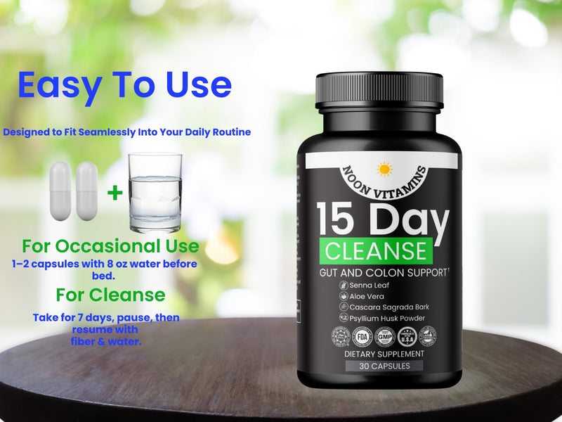 15-Day Colon Cleanse & Gut Detox – Natural Probiotic Cleanser with Senna Leaf, Psyllium & Aloe – Halal for Men & Women – Supports Digestive Health, Regularity & Bloating Relief – 30 Capsules