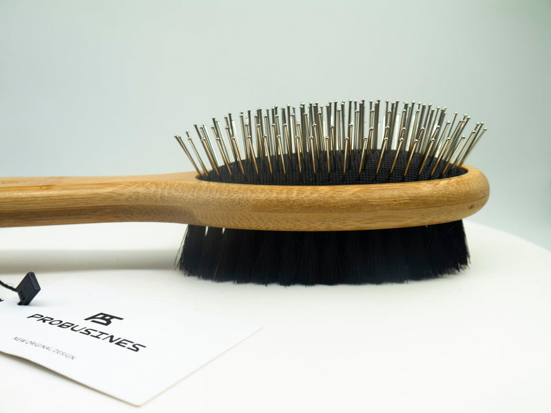 PROBUSINES-Pet Dog Brush Natural Bamboo Fiber Eco-Friendly Pet Grooming Dog and Cat Double-Sided Needle and Bristle Pet Deshedding Brush - BeesActive Australia
