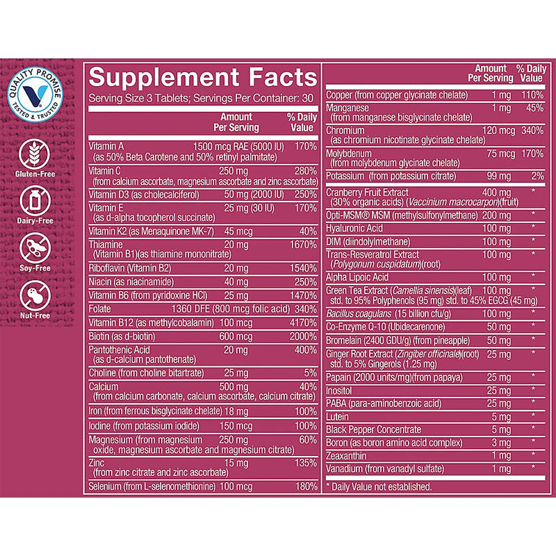The Vitamin Shoppe Brand Ultimate Woman's Gold Multivitamin, 90 Tablets | Women’s Multivitamin with Iron, B Vitamins & Vitamin D3 for Energy Production, Bone & Immune Health Support, Gluten Free 90 Count (Pack of 1)