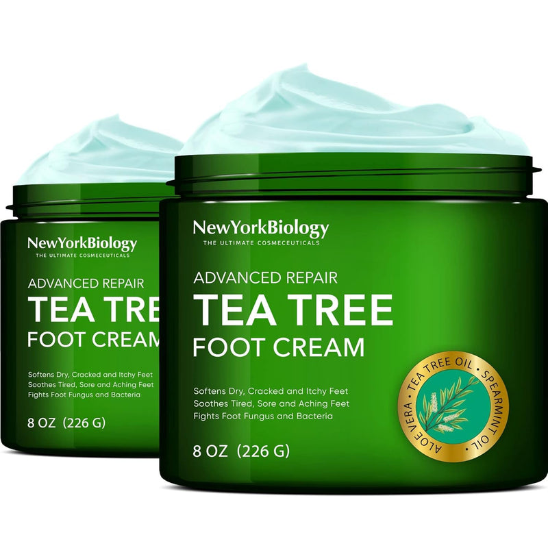 New York Biology Tea Tree Oil Foot Cream for Dry Cracked Feet, Athletes Foot, Nail Fungus, Jock Itch, Ringworm, Cracked Heels and Itchy Skin - Foot Cream - 8 oz - Pack of 2 Tea Tree Oil - 8.00 Ounce (Pack of 2) 8.00 Ounce (Pack of 2)