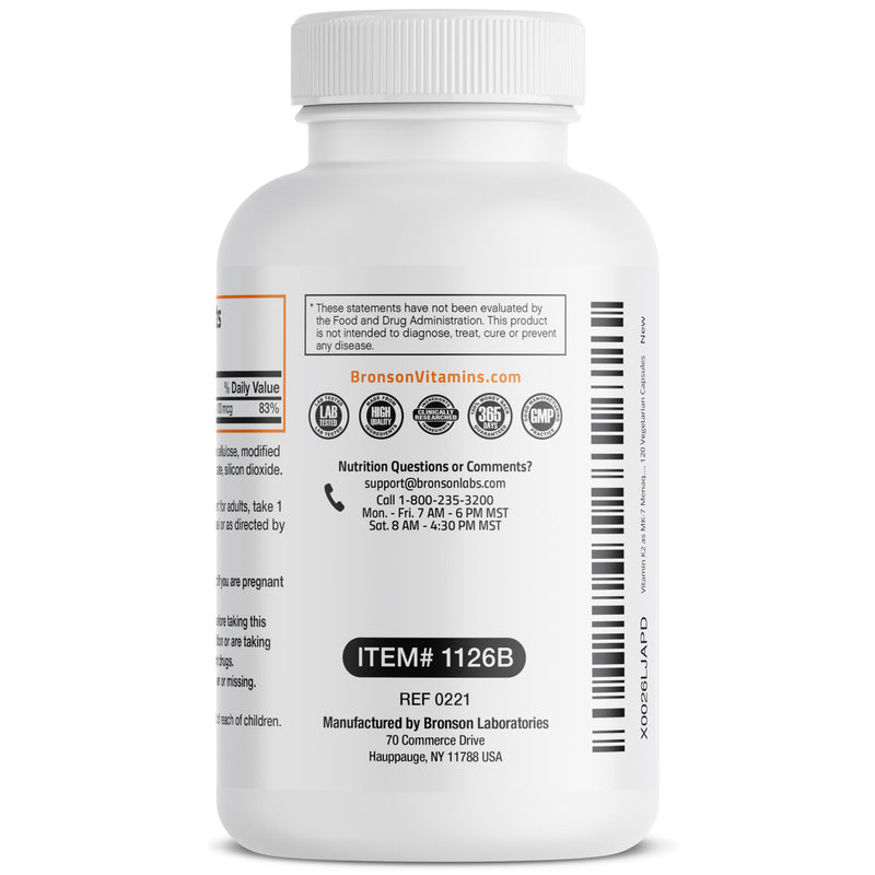 Bronson Vitamin K2 as MK-7 Menaquinone 100 mcg Non-GMO, 120 Capsules Unflavored 120 Count (Pack of 1) - BeesActive Australia