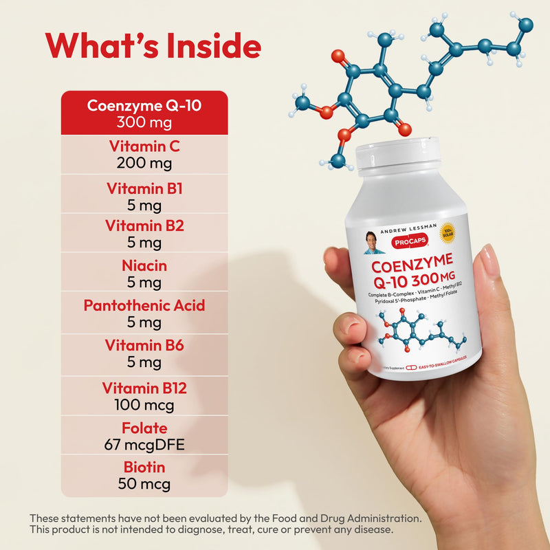 ANDREW LESSMAN Coenzyme Q-10 300 mg 30 Capsules - Essential for Energy Production and Optimum Key Organ Function, Anti-Oxidant Support, Depleted by Aging, Plus B-Complex. Easy to Swallow Capsules | 300 mg Coenzyme Q-10 plus bioavailable B Vitamins & Vi...