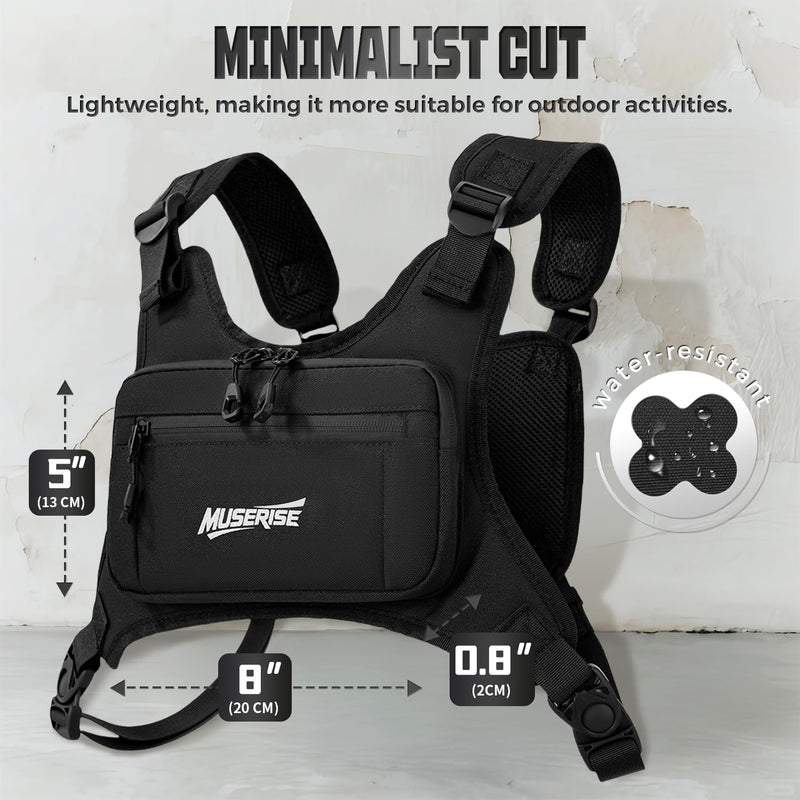 Minimalist Chest Bag For Men and Women, Chest Bag Vest For Running, Cycling. EDC Chest Pack Rig For Sports and Workouts Black New - BeesActive Australia