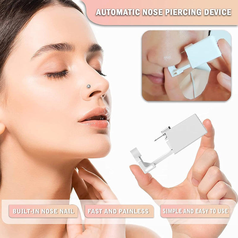Nose Piercing Gun Kit - 6Pcs Self Nose Piercing Kit Unit Disposable Nose Piercing Gun Including 2Pcs Nose Piercing Gun with 2Pcs Built-in Nose Studs and 2Pcs Clean Tools for Nose Cartilage Tragus Helix Piercing Kit(Gold) Silver - BeesActive Australia