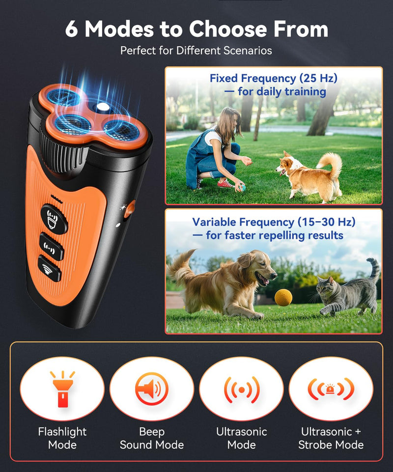 Dog Bark Deterrent Device, 3X Ultrasonic Anti Barking Device for Dogs, 6 Modes 23FT Range Bark Control, Stop Barking Neighbors Dog, Safe & Humane Rechargeable Behavior Correction Devices - Black