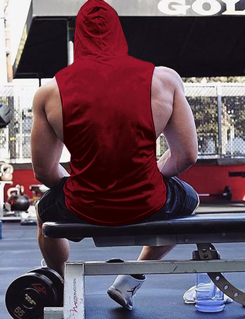 Babioboa Men's Workout Hooded Tank Tops Sports Training Sleeveless Gym Hoodies Bodybuilding Cut Off Muscle Shirts X-Large Wine Beastmode - BeesActive Australia