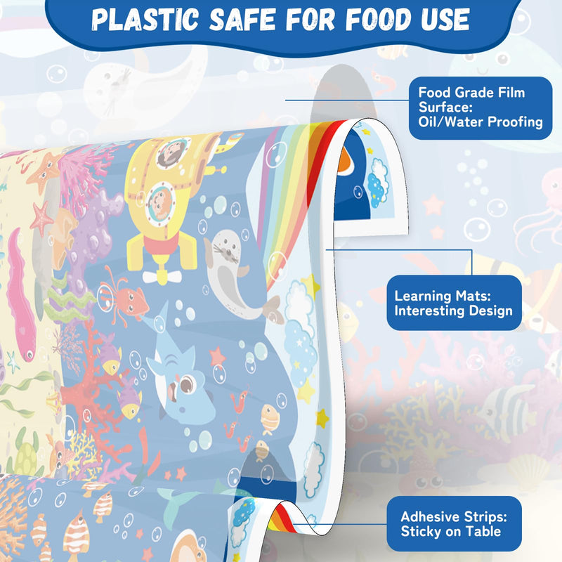 Sticky Disposable Placemats 40Pack: 12" x 18" Adhesive Table Mats for Baby,Plastic Travel Placemats for Restaurant High Chair Eating(Animal Space Ocean Dinosaur Theme) 12x18 Inch (Pack of 40)