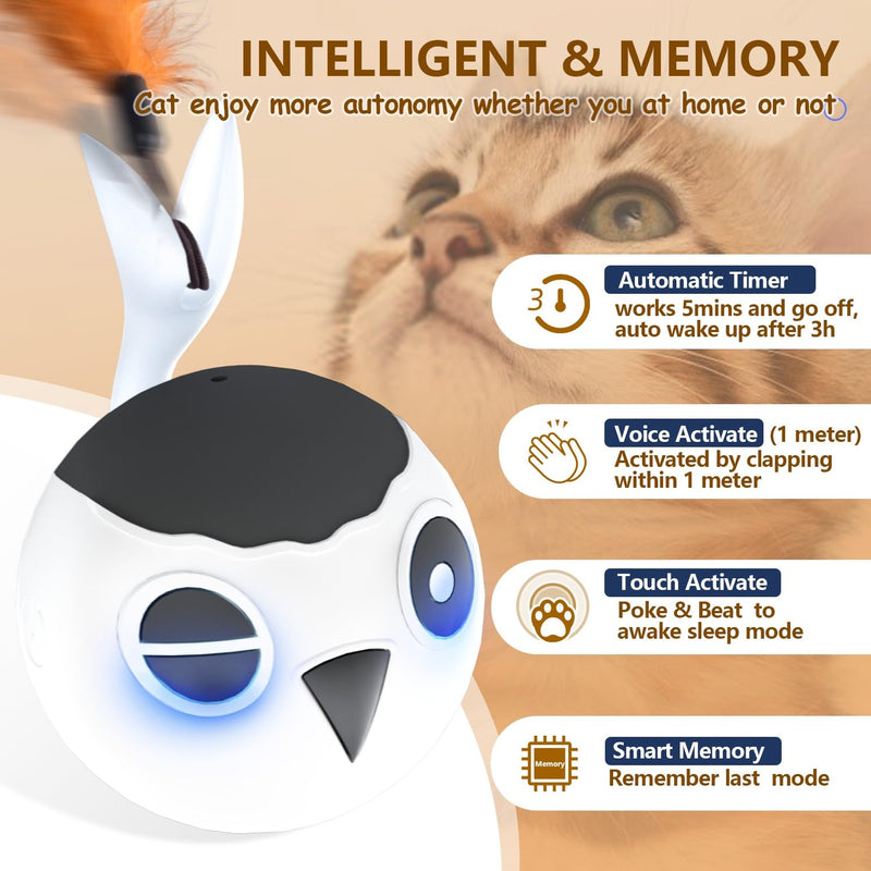 ORSDA Cat Toys, Interactive Cat Toys for Indoor Cats Automatic Moving Ball Bird for Bored Indoor Adult Cat Kitten Toys Ball, Motion Activated Fast Moving Chirping Stimulating Light Cats Toys, 2 Tails White - BeesActive Australia