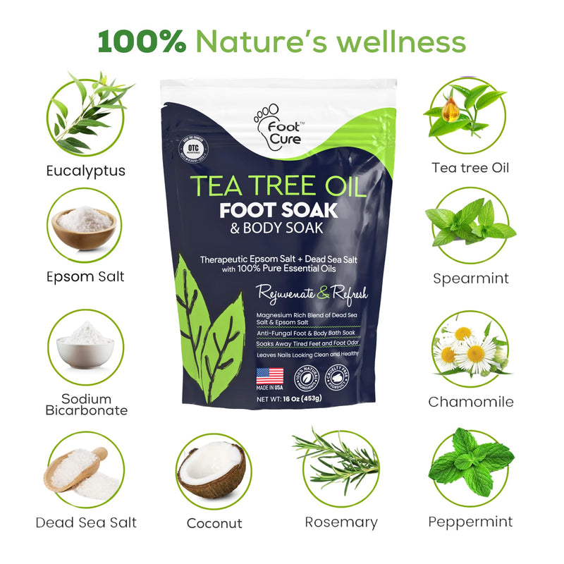 FOOT CURE Tea Tree Oil Foot Soak with Epsom Salt - Best Toenail Fungus Treatment, Athletes Foot & Softens Calluses - Soothes Sore & Tired Feet, Fungal Toe, Foot Odor Scent, Spa Pedicure (Pack of 2) | Tea Tree Oil, with Epsom Salt, Fungal Toe, Foot Odor... - BeesActive Australia