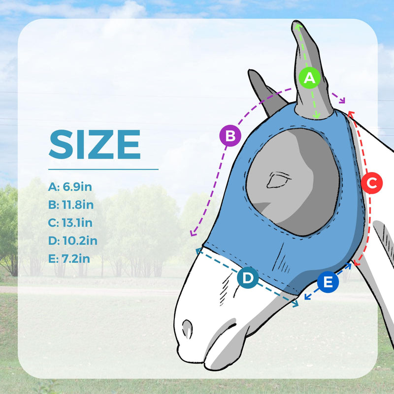 Azure Blue Menjo Outdoors Elastic Horse Fly Mask with Ears, Cobs/Arabians/Small Headed Horses Azure Blue - BeesActive Australia