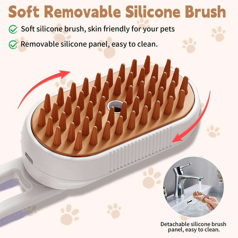 Cat Steam Brush for Shedding, 3 in 1 Cat Steamy Brush Cleanser with Foldable Handle, Pet Spa Brush for Cats Dogs, Spritz Defur Comb for Cats, Steam Brush for Cats, Pet Spray Hair Removal Comb white - BeesActive Australia
