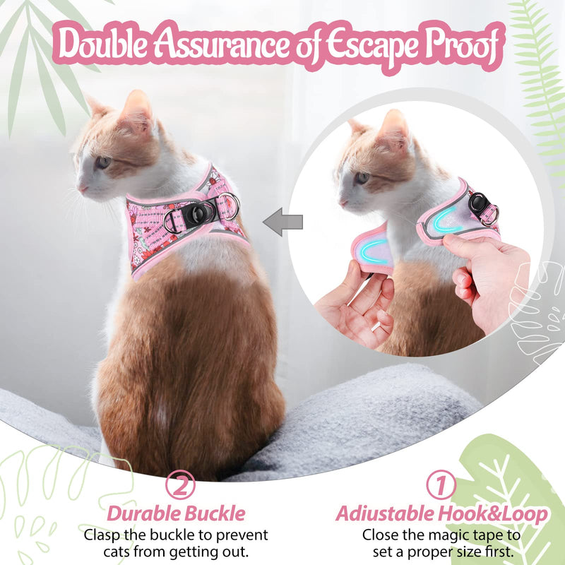 Cat Harness and Leash Escape Proof for Walking, Adjustable Soft Kitten Harness with Reflective Straps Step in Cat Vest Harness for Small Kitten and XS Dogs (Pink, S-Chest(11.8"-13.7")) S-Chest(11.8"-13.7") Pink - BeesActive Australia