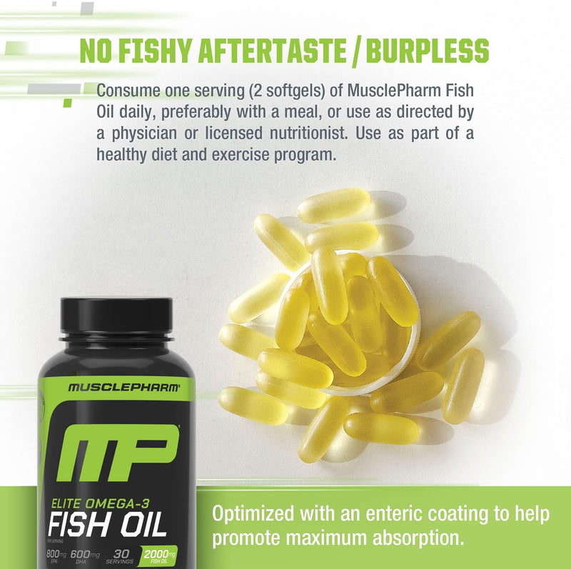 Muscle Pharm Essentials Fish Oil Omega 3-60 Liquid Softgels - 30 Servings | 2000mg Omega 3 Fish Oil, Cardiovascular Support, Immune Health, Joint Wellness, Athletic Recovery 60 Count (Pack of 1)