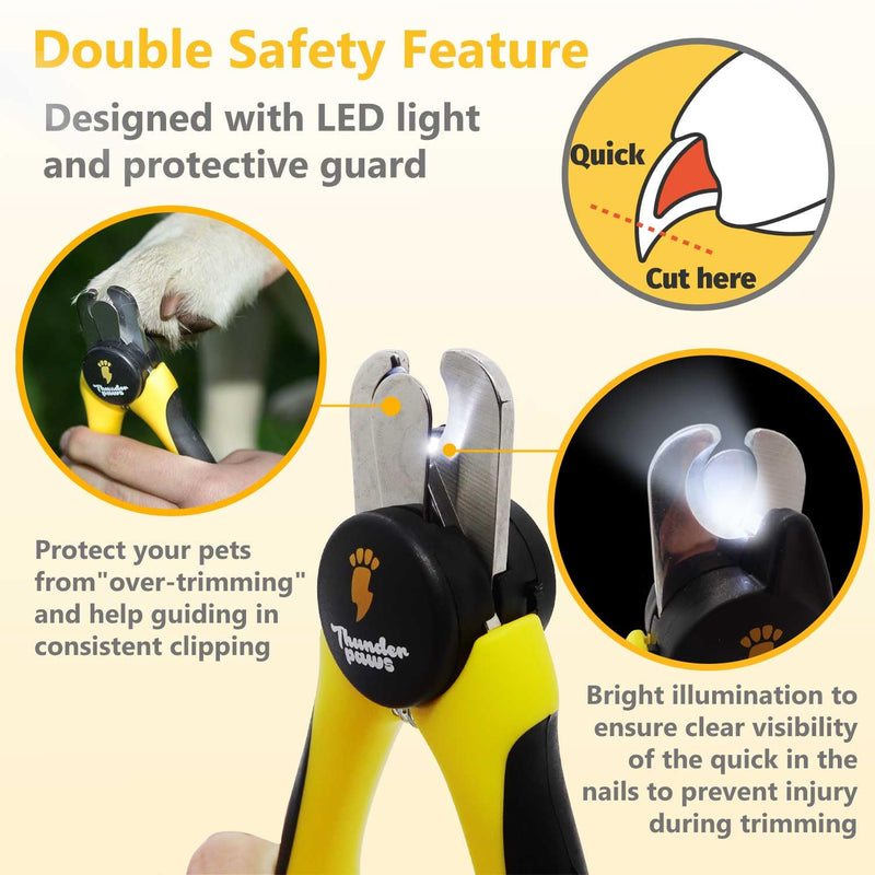 LED Dog Nail Clippers with Light, Trimmers with Protective Guard, Quick Sensor, Safety Lock and Nail File - Suitable for Large and Small Dogs & Cats (Yellow, LED) Medium-Large (LED) Yellow - BeesActive Australia