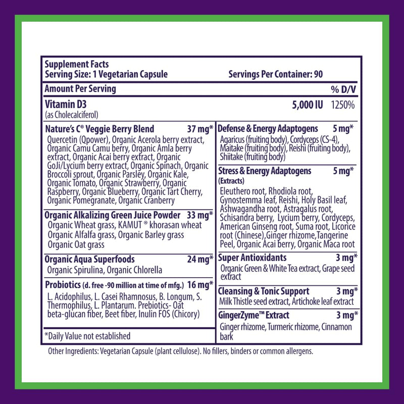 Paradise Herbs Earth's Blend Vitamin D3, 90 Vegetarian Capsules | Superfoods base with probiotics, organic alkalizing greens, veggies and berries in a dietary supplement formula 90 Count (Pack of 1)