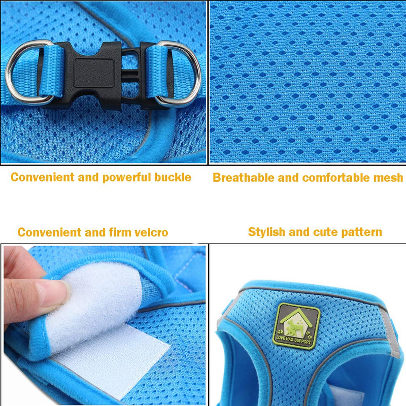 FEimaX Dog Harness with Leash for Small Medium Dogs Cats Soft Mesh Puppy Harness Breathable Chest Harness Adjustable Reflective No Pull Vest Chihuahua Cat XS (Chest 26-29cm) Blue - BeesActive Australia