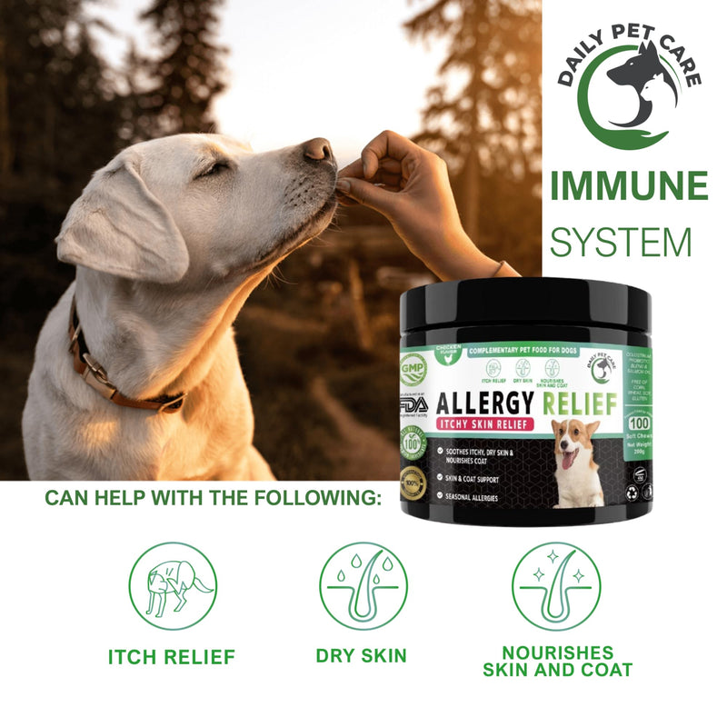 Dog Allergy & Itchy Skin Chews – Omega-3, Probiotics & Colostrum – Natural Hot Spot, Anti-Itch & Coat Support for Small, Medium & Large Dogs – Grain-Free, Vet-Recommended, Allergy Relief Chicken