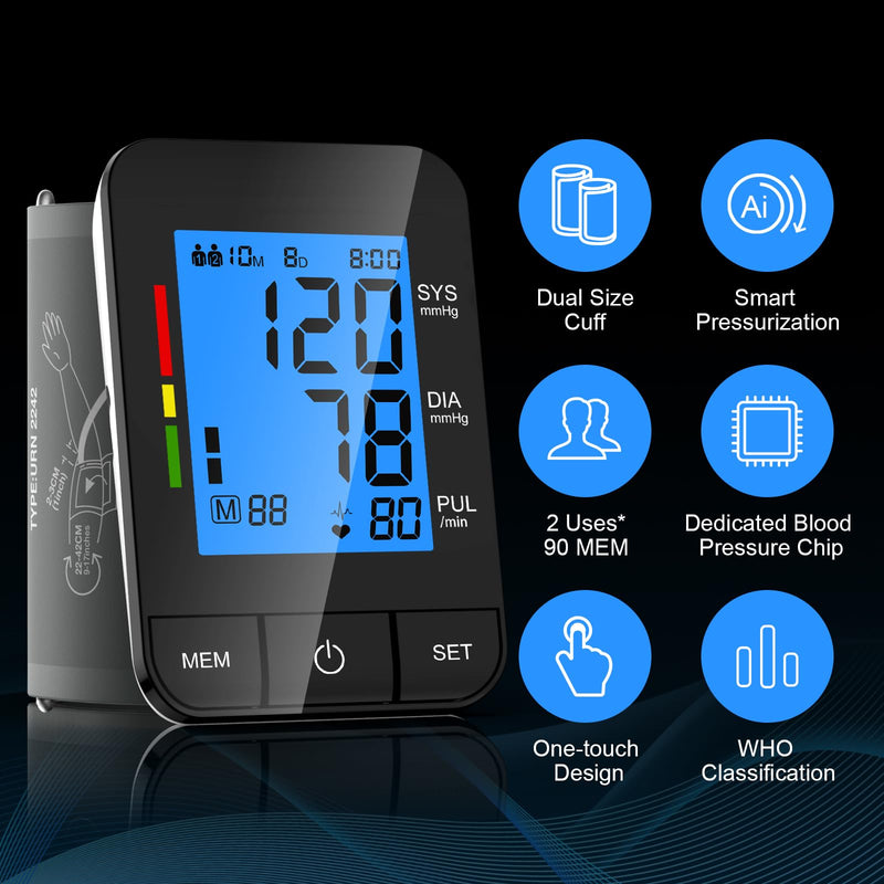 Accurate Digital BP Machine - Automatic Blood Pressure Monitor with XL Cuff (13-21") & M/L Cuff (9-17") for Big/Medium Arms, Large Backlit LCD Display, 360¬∞ Adjustable & Portable for Adults Blue