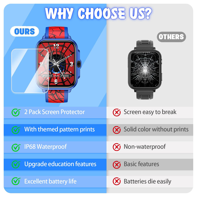 Smart Watch for Kids,1.85" Fitness Tracker,AI,Games,Sports,Sleep Monitor,Camera,Videos,Alarm Play Music Flashlight Pedometer Stopwatch Pedometer IP68 Waterproof Gift for Boys and Girls (Blue) Blue