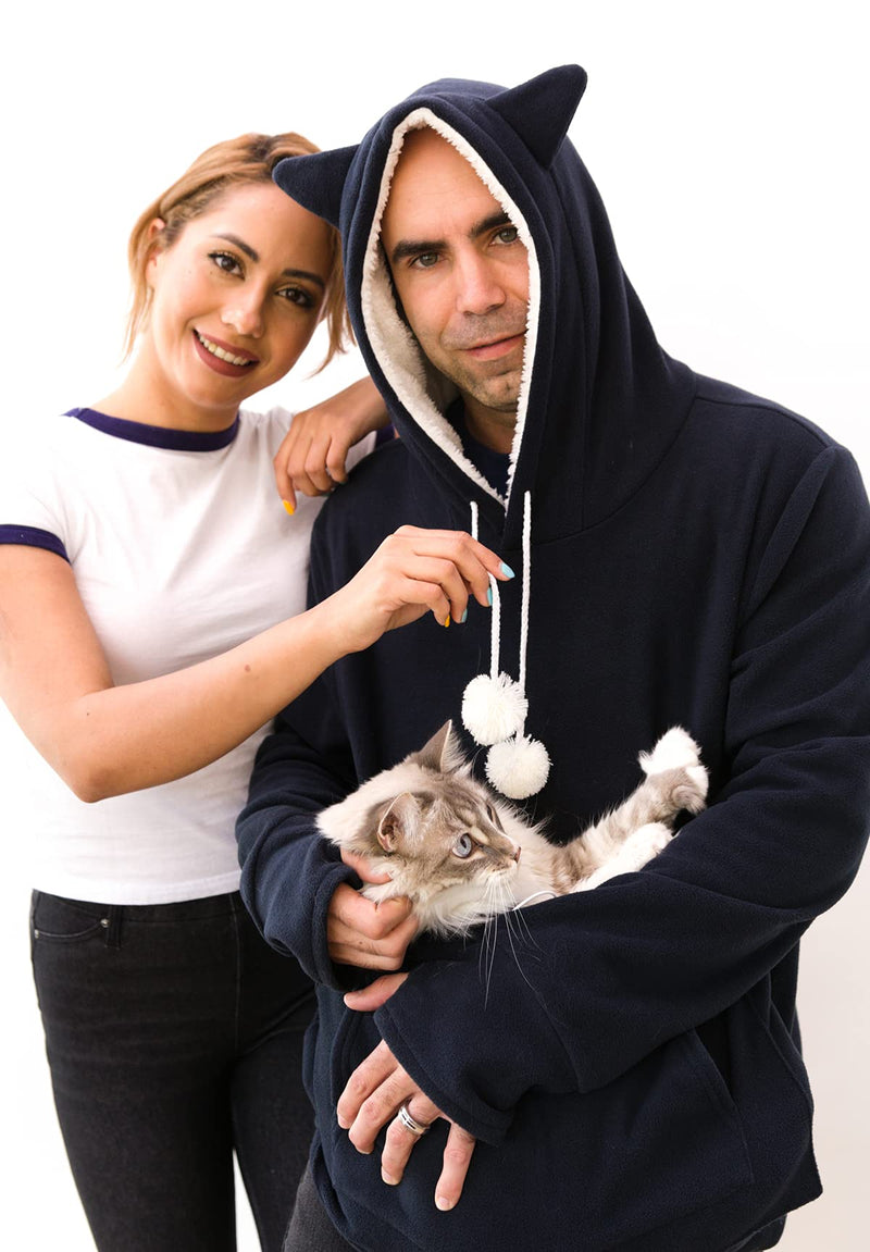 KangaKitty Cat Pouch Hoodie Cat Hoodie with Ears Cat Sweatshirt Small Dog Pouch Hoodie Womens Long Sleeve Sweatshirt Pullover Sweatshirt Kangaroo Hoodie Wearable Cat Carrier (X-Large) X-Large Blue - BeesActive Australia