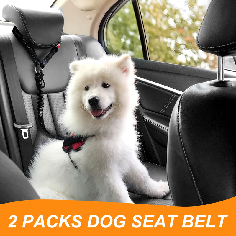 2 Packs Dog Seat Belt for Car, Upgrade 3-in-1 Dog Seatbelt with Adjustable Metal Buckle, Safety Headrest Restraint Dog Car Harness with Elastic Bungee for Small Medium Large Dogs Pet - BeesActive Australia
