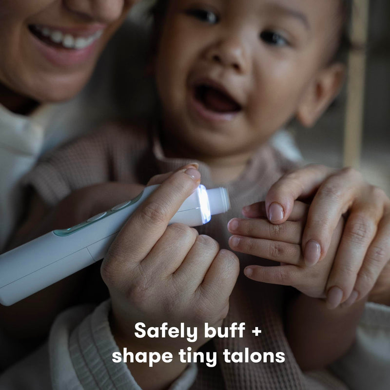 Frida Baby Electric Nail Buffer | Safe + Easy Baby Nail File, Baby Nail Clippers + Nail Trimmer Kit for Newborn, Toddler, Children's Fingernails/Toenails, 4 Buffer Pads, LED Light, Storage Case, White - BeesActive Australia