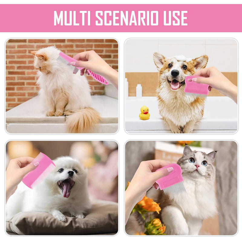 Flea comb for cats and dogs, dog comb, lice comb, nit comb, flea comb for dogs, pet comb, stainless steel lice comb, tear stain remover comb, flea comb for removing fleas (pink 4-piece set) - BeesActive Australia