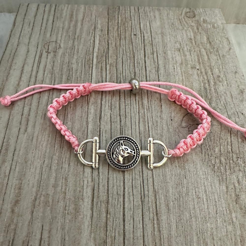 Girls Horse Bit Charm Bracelet, Horse Lovers Equestrian Jewelry - Adjustable Friendship Braided String Stirrup Bracelet for Women, Teens and Girls Light Pink - BeesActive Australia