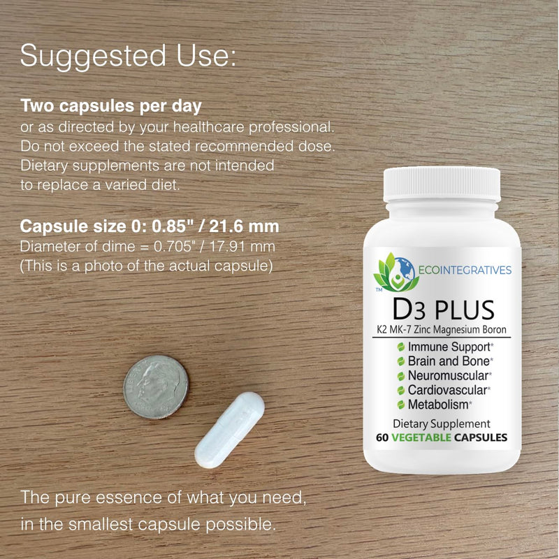 D3 Plus Boron Vitamin K2 Magnesium Zinc, 60 Veggie Capsules | 5-in-1 Mineral Complex for Brain, Bone, Teeth & Gums Health*, Cardiovascular & Muscle Health*, Metabolism*, Non-GMO Formula 60 Count (Pack of 1)