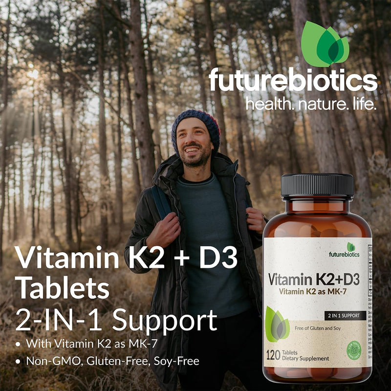 Futurebiotics Vitamin K2 with D3, 2 in 1 Support, 5000 IU Vitamin D3 & 90 mcg Vitamin K2 MK-7 Non-GMO, 360 Tablets 360 Count (Pack of 1)