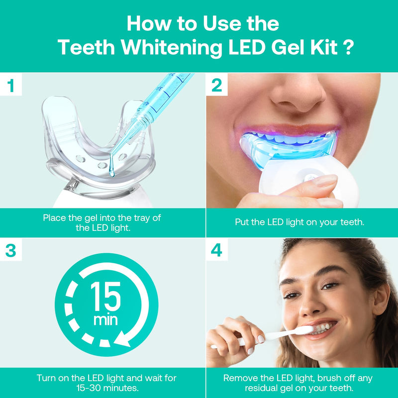 Teeth Whitening Kit, LED Teeth Whitening Light with 6 X 3ml Carbamide Peroxide Teeth Whitening Gel, Included 2 Mouth Trays & Tray Case and Brush, Safe Enamel, Fast and Gentle Teeth Whitening - BeesActive Australia