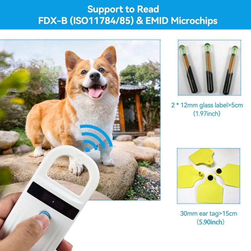 Pet ID Reader, Rechargeable Pet Microchip Scanner Pet Chip ID Scanner Animal Handheld Reader Pet Tag Display for ISO 11784/11785, FDX-B and EMID, Pet Tag Scanner for Animal - BeesActive Australia