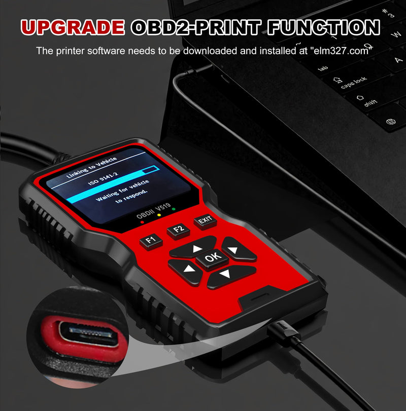 V519 OBD2 Diagnostic Scanner Tool - Vechicle Check Engine Light Code Reader with Battery Voltage Tester, I/M Readiness, Reset, and Code Eraser for All OBDII Car Since 1996 Red - BeesActive Australia
