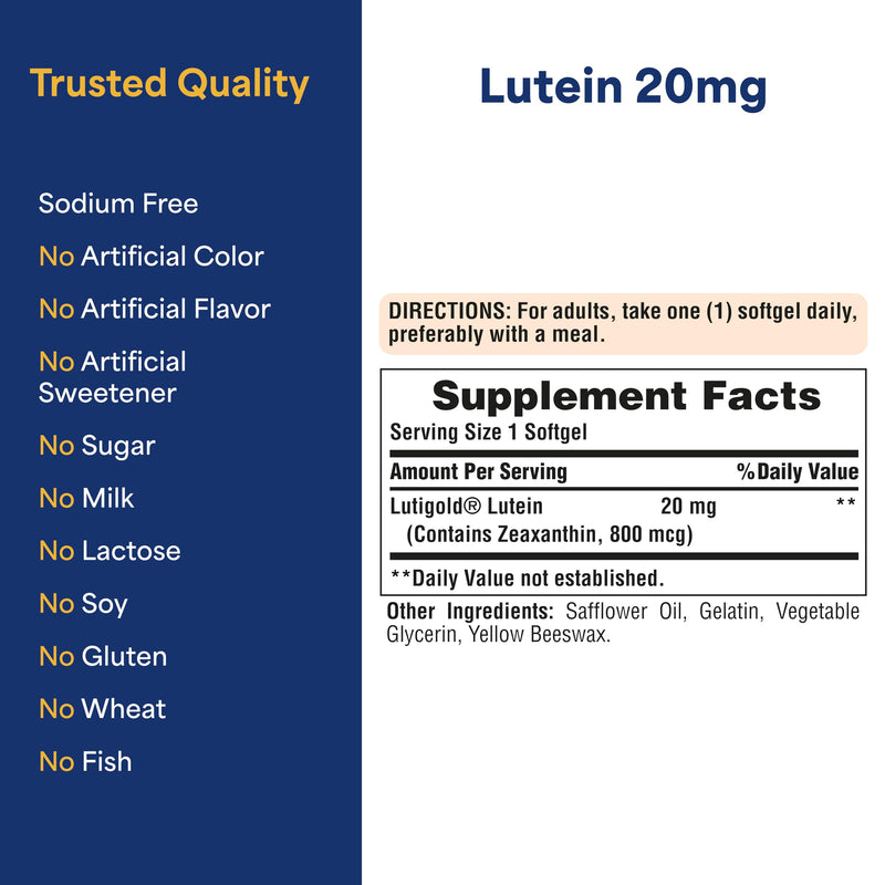 Puritan's Pride Premium Lutigold‚Ñ¢ Lutein Carotenoid 20mg with Zeaxanthin for Men and Women, Dietary Supplement for Eye Health Support, 8 Month Supply, 120 Easy-to-Swallow Softgels 1 Count (Pack of 1) - BeesActive Australia