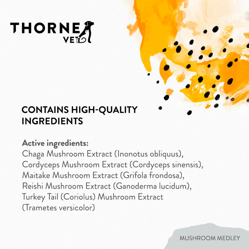 ThorneVet Mushroom Medley for Dogs - Immune System Support Plus Antioxidants - with Reishi, Turkey Tail, Cordyceps, Maitake, and Chaga Mushrooms - Support for Dogs Having Cancer Treatment - 120 Scoops - PawsPlanet Australia