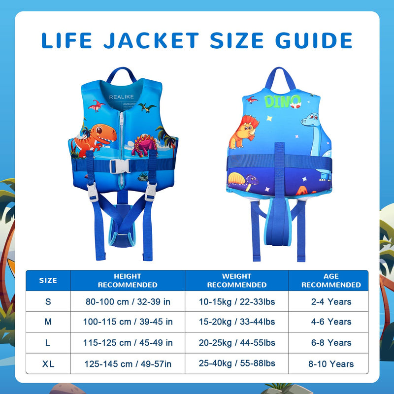 REALIKE Kids Swim Vest Toddler Floaties Adjustable Safety Strap Swimming Aids for Toddlers Children Float Swimsuit, Suitable for Age 2-10 Years/22-88lbs Dinosaur-2 Small(2-4 yrs/22-33 lbs)